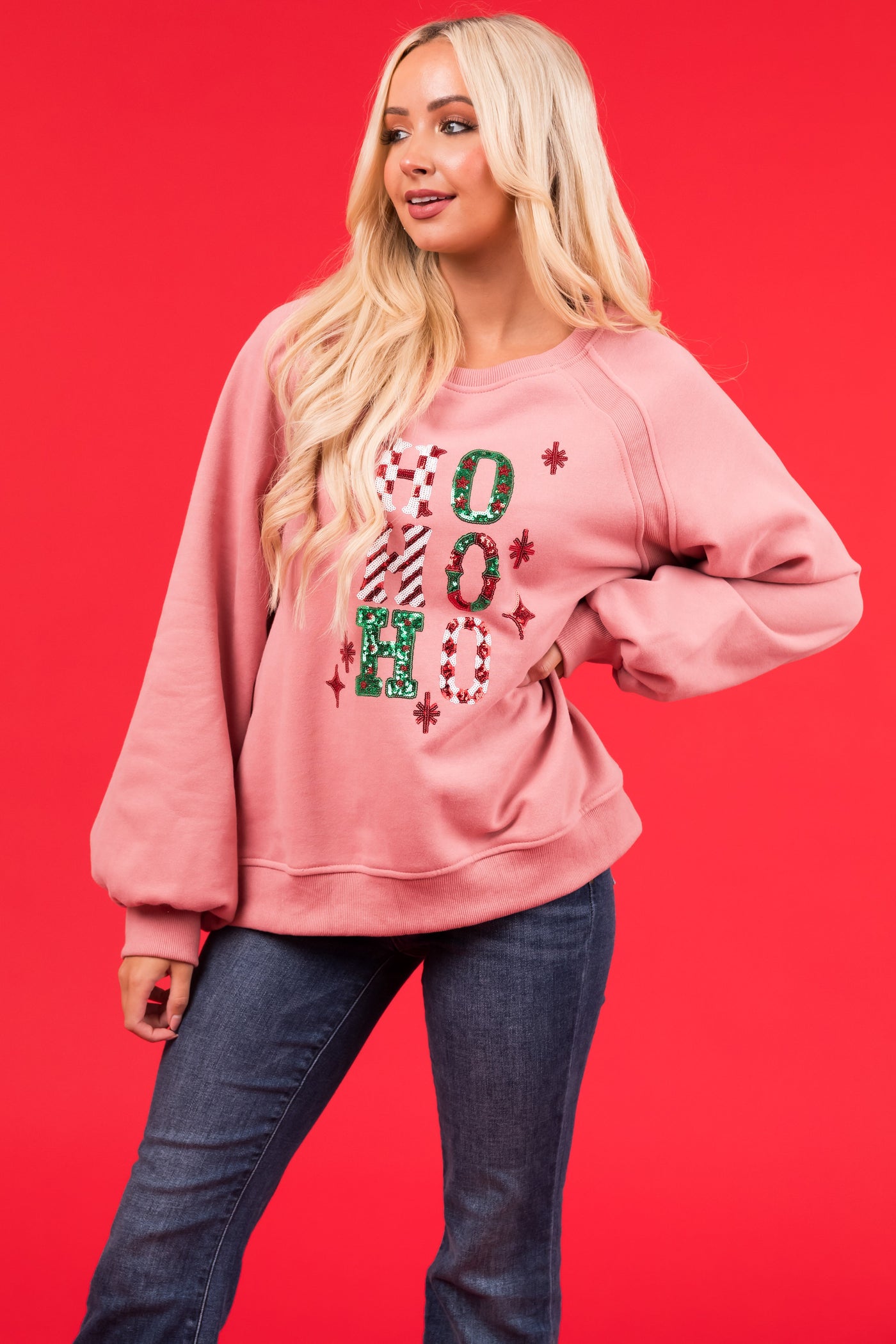 Dusty Blush 'Ho Ho Ho' Christmas Pullover
