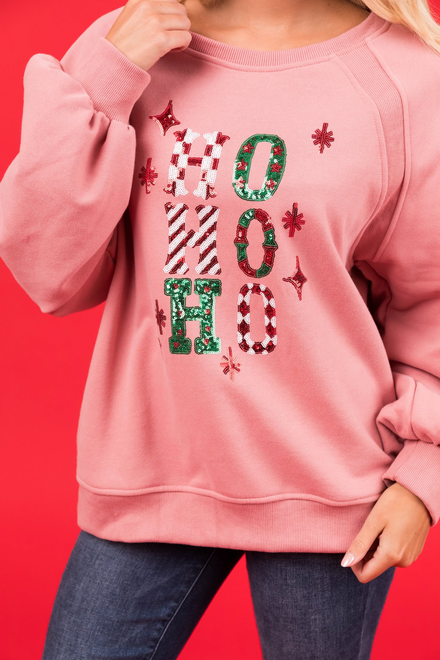 Dusty Blush 'Ho Ho Ho' Christmas Pullover