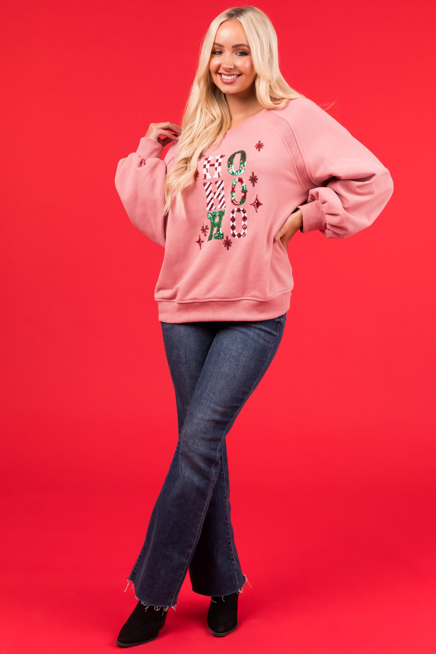 Dusty Blush 'Ho Ho Ho' Christmas Pullover
