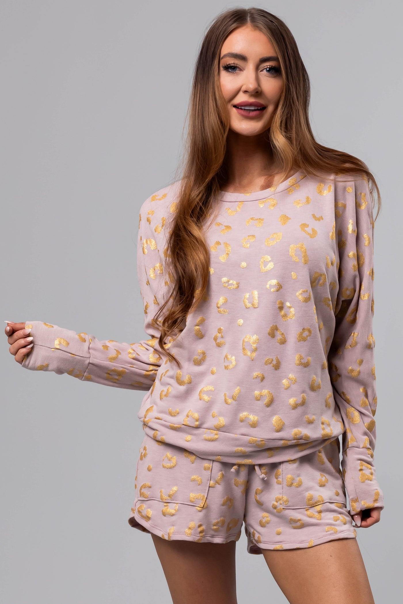 Dusty Blush Leopard Print Long Sleeve Soft Top