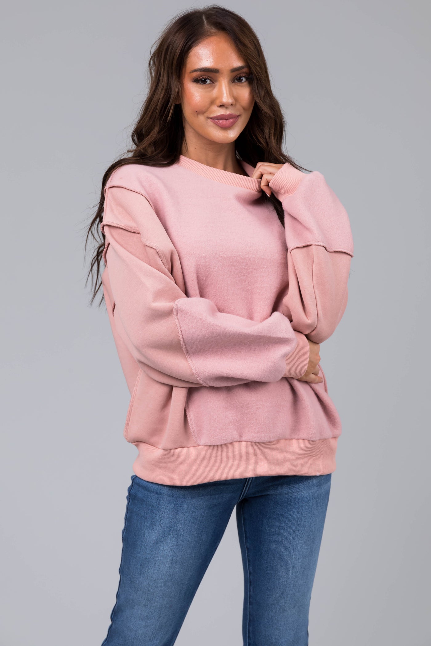 Dusty Blush Long Sleeve Soft Knit Sweatshirt