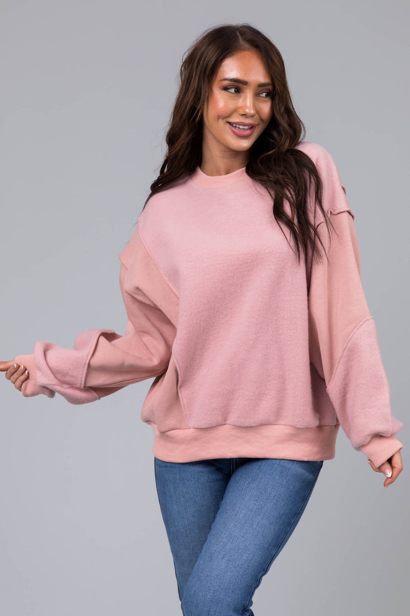 Dusty Blush Long Sleeve Soft Knit Sweatshirt
