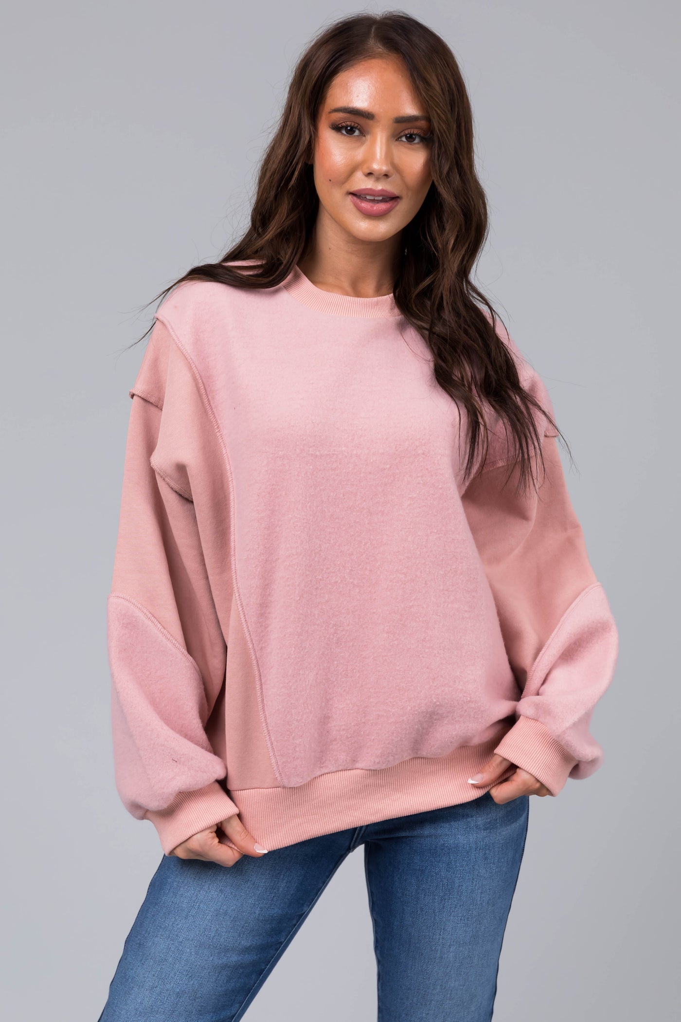 Dusty Blush Long Sleeve Soft Knit Sweatshirt