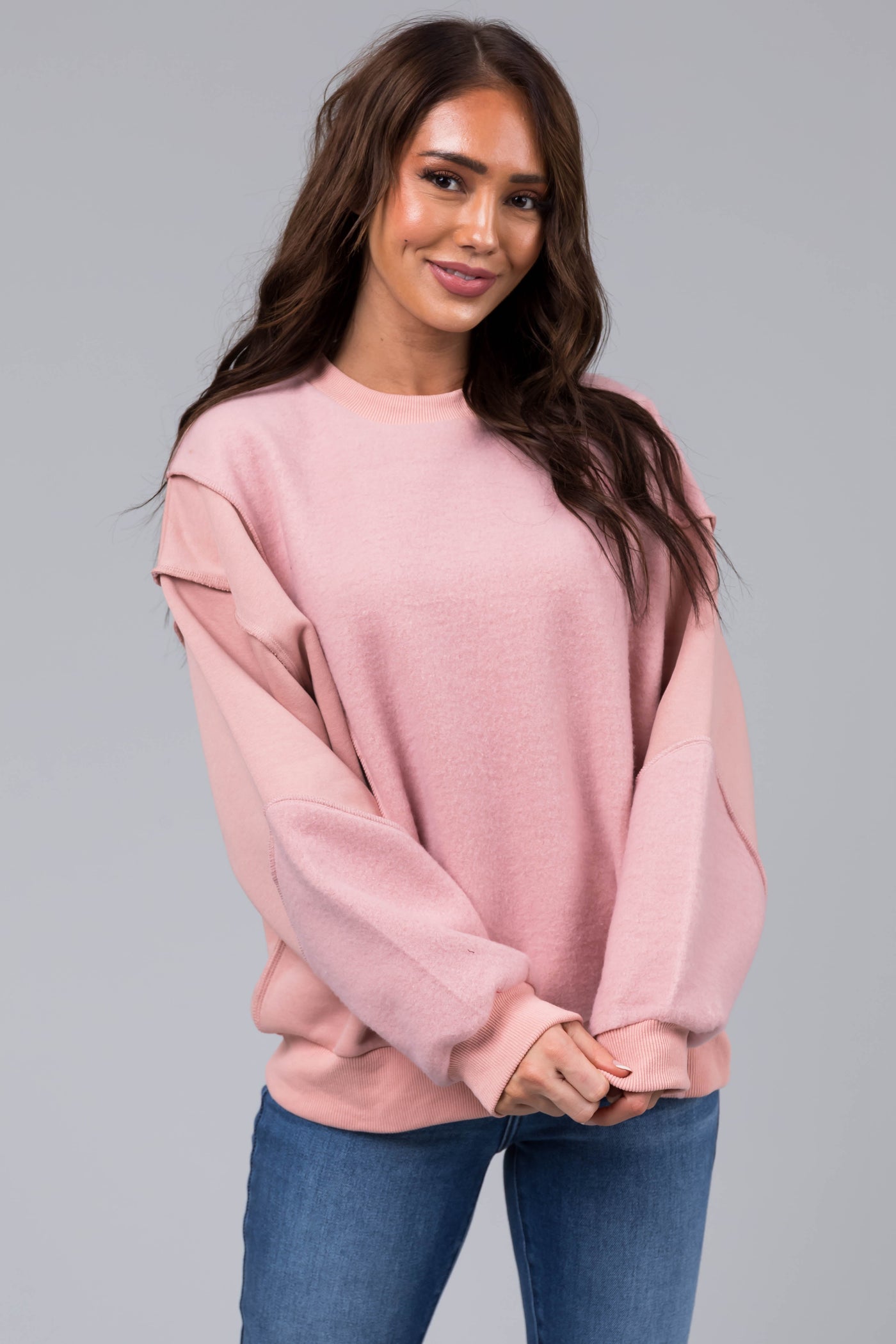 Dusty Blush Long Sleeve Soft Knit Sweatshirt