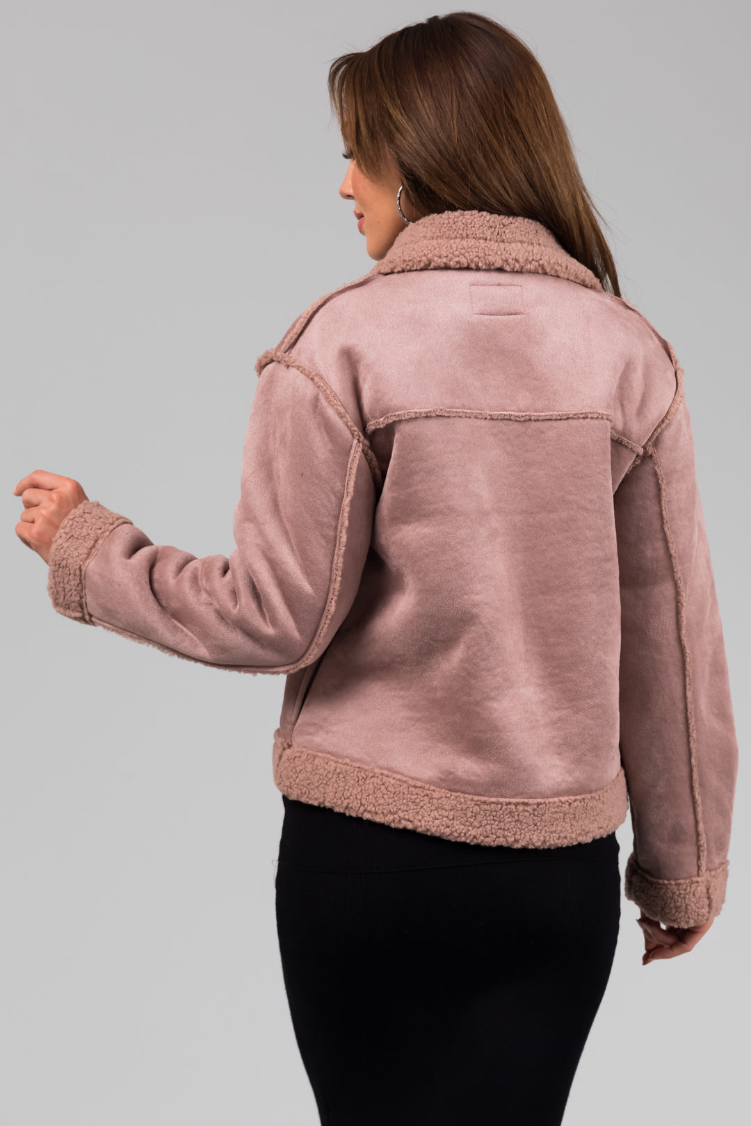 Dusty Rose Faux Suede Sherpa Lined Jacket