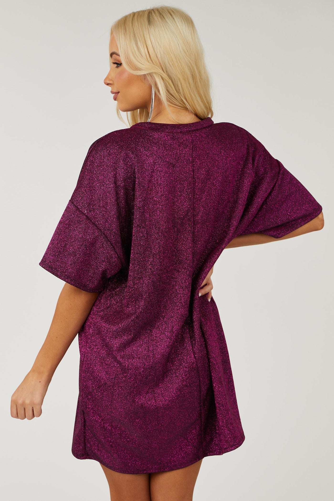 Eggplant Glitter Short Sleeve Mini Dress