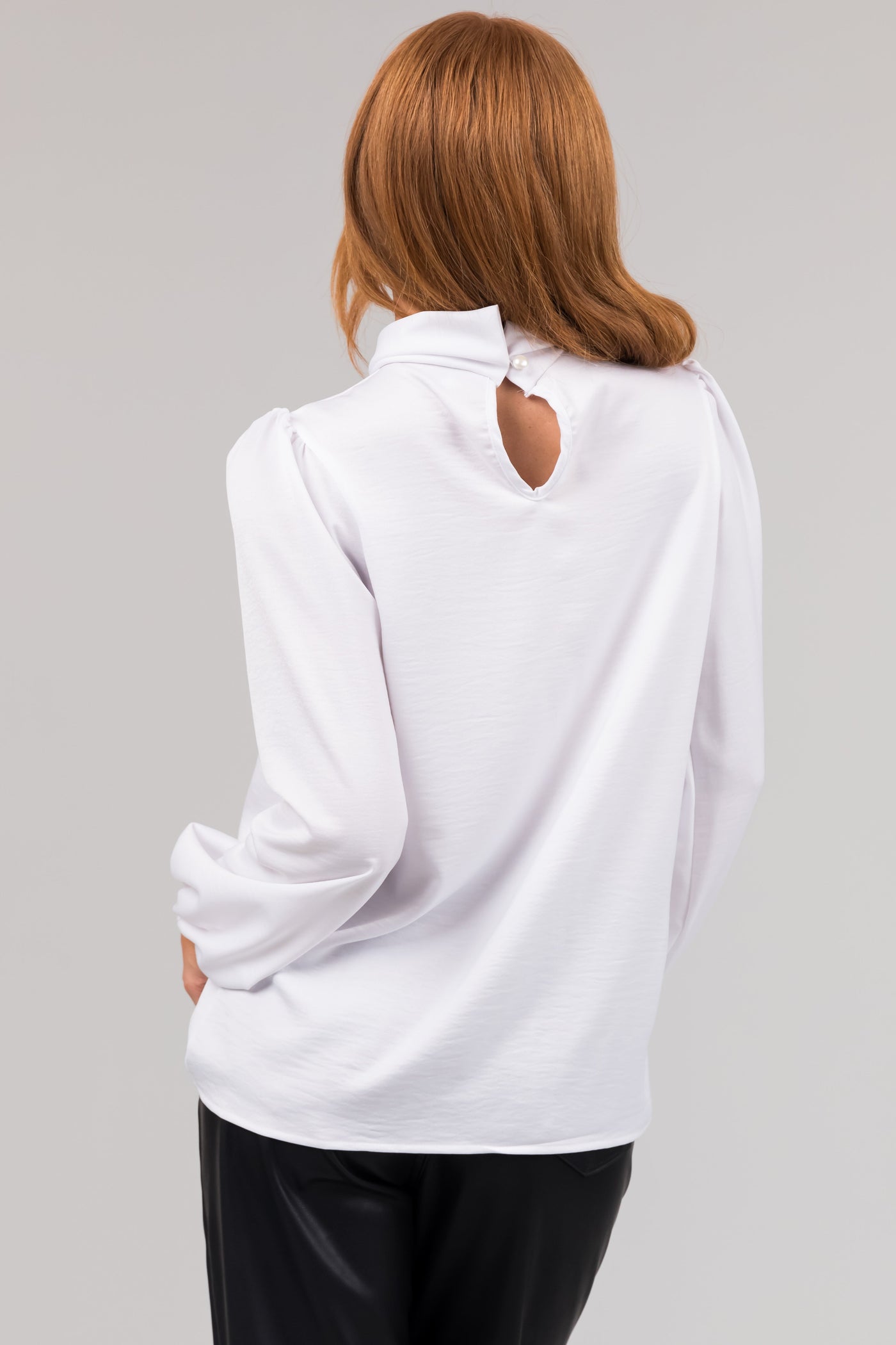 Eggshell Satin Faux Tie Front Blouse