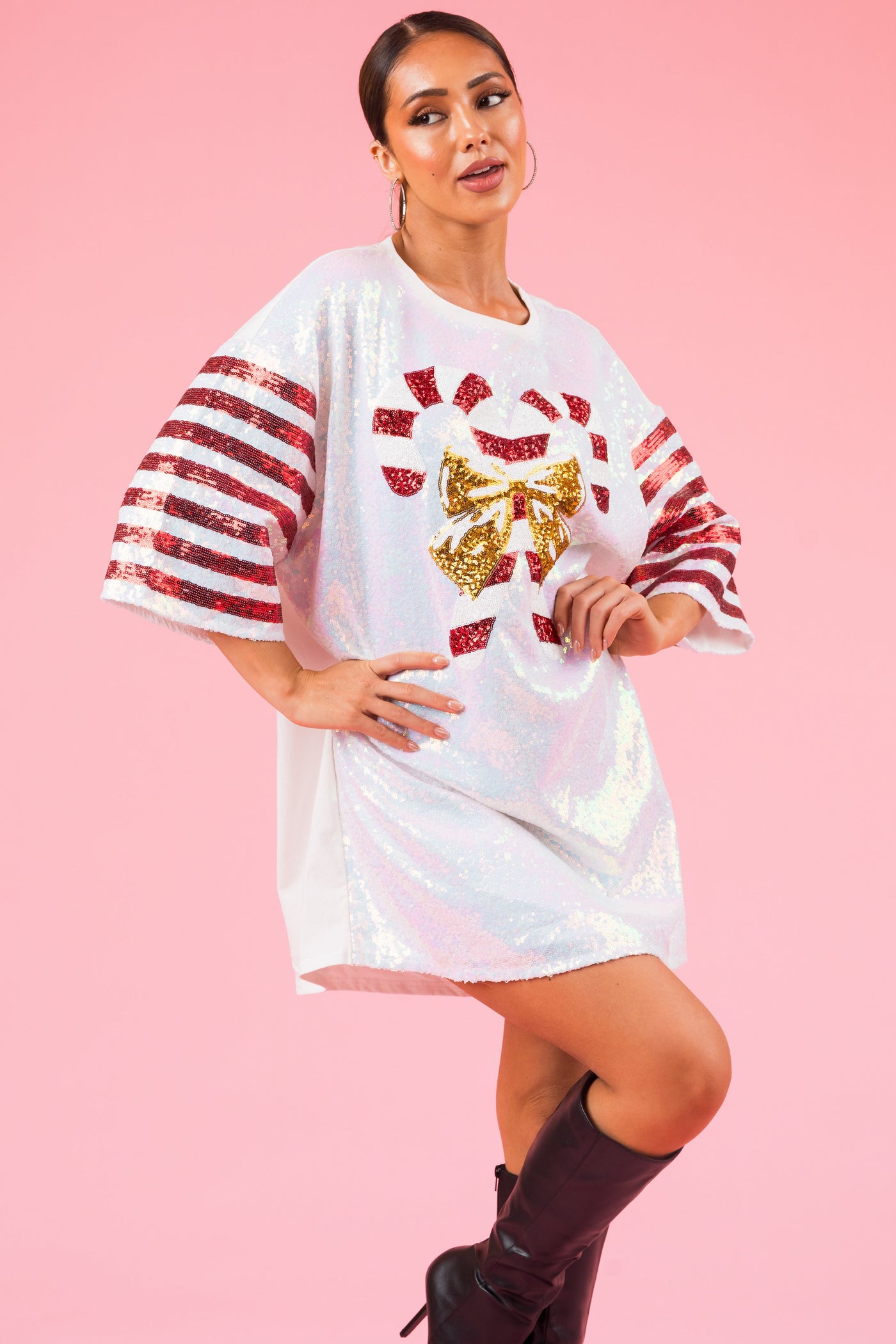 Eggshell Sequin Candy Cane Mini Dress