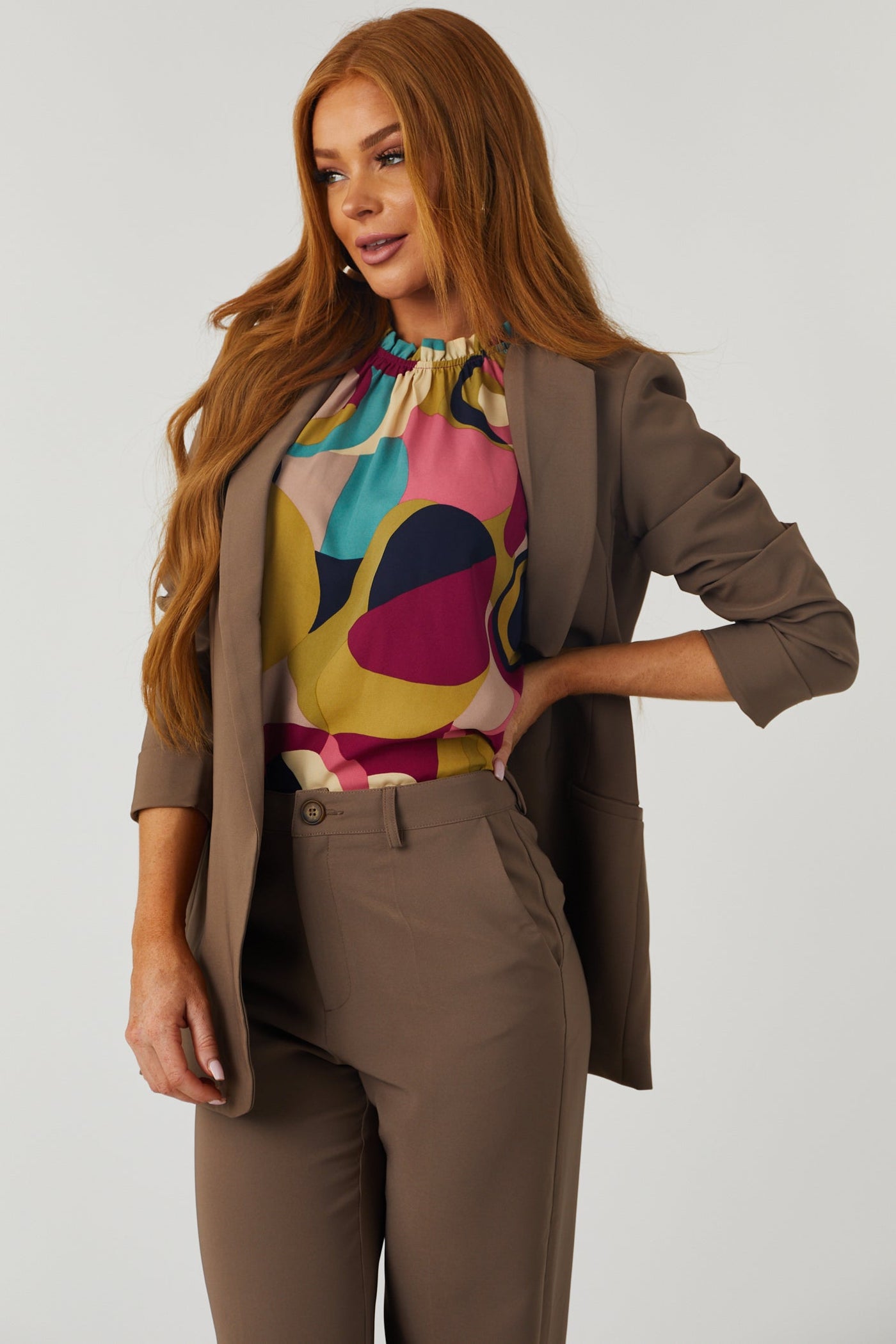 Emily Coffee Longline Open Blazer