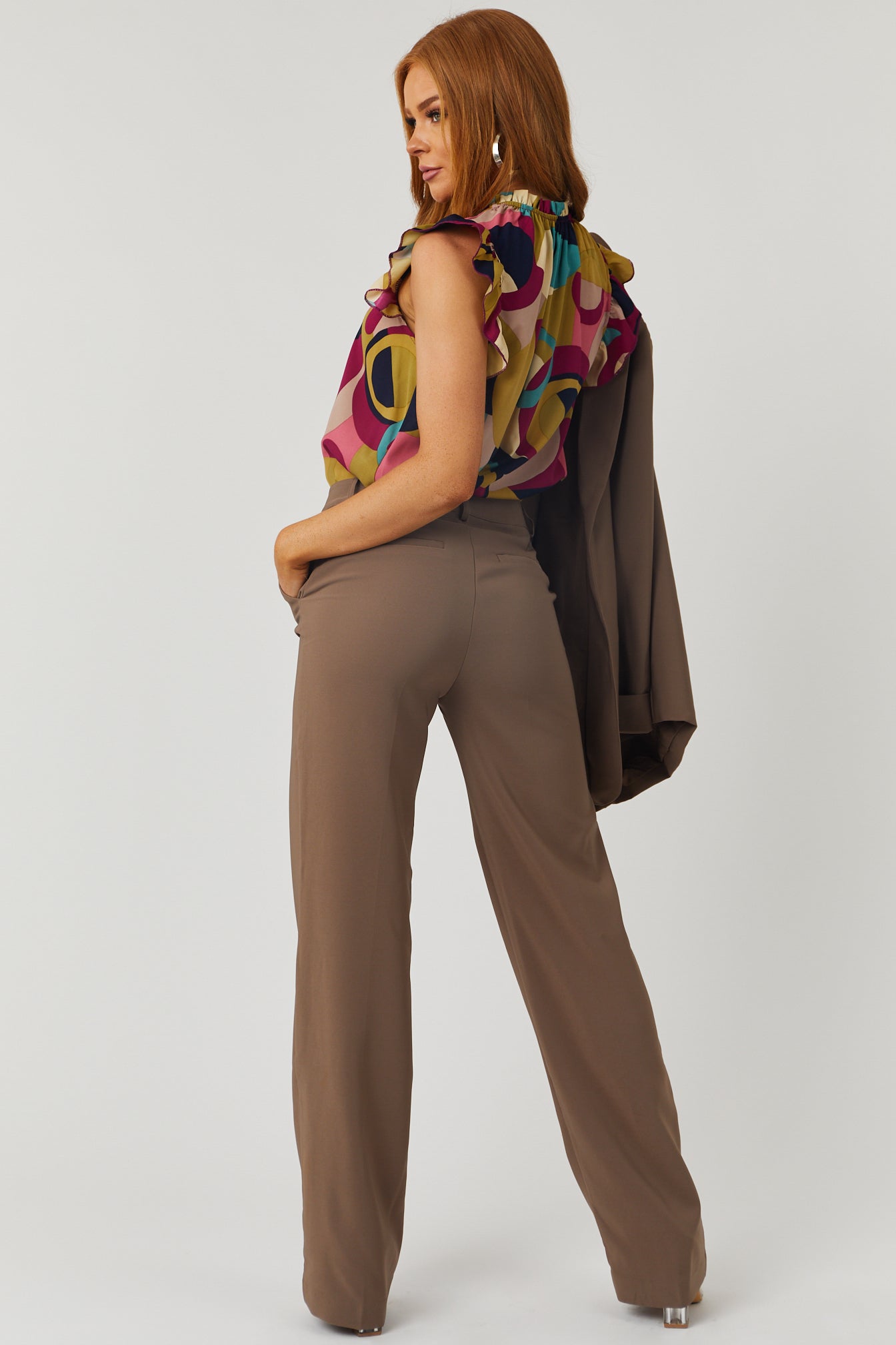 Emily Coffee Straight Leg Dress Pants