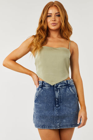 Faded Sage Satin Cropped Handkerchief Style Cami