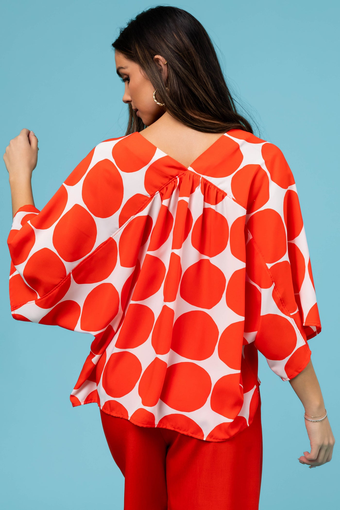 Fire Dot Print V Neck Oversized Blouse