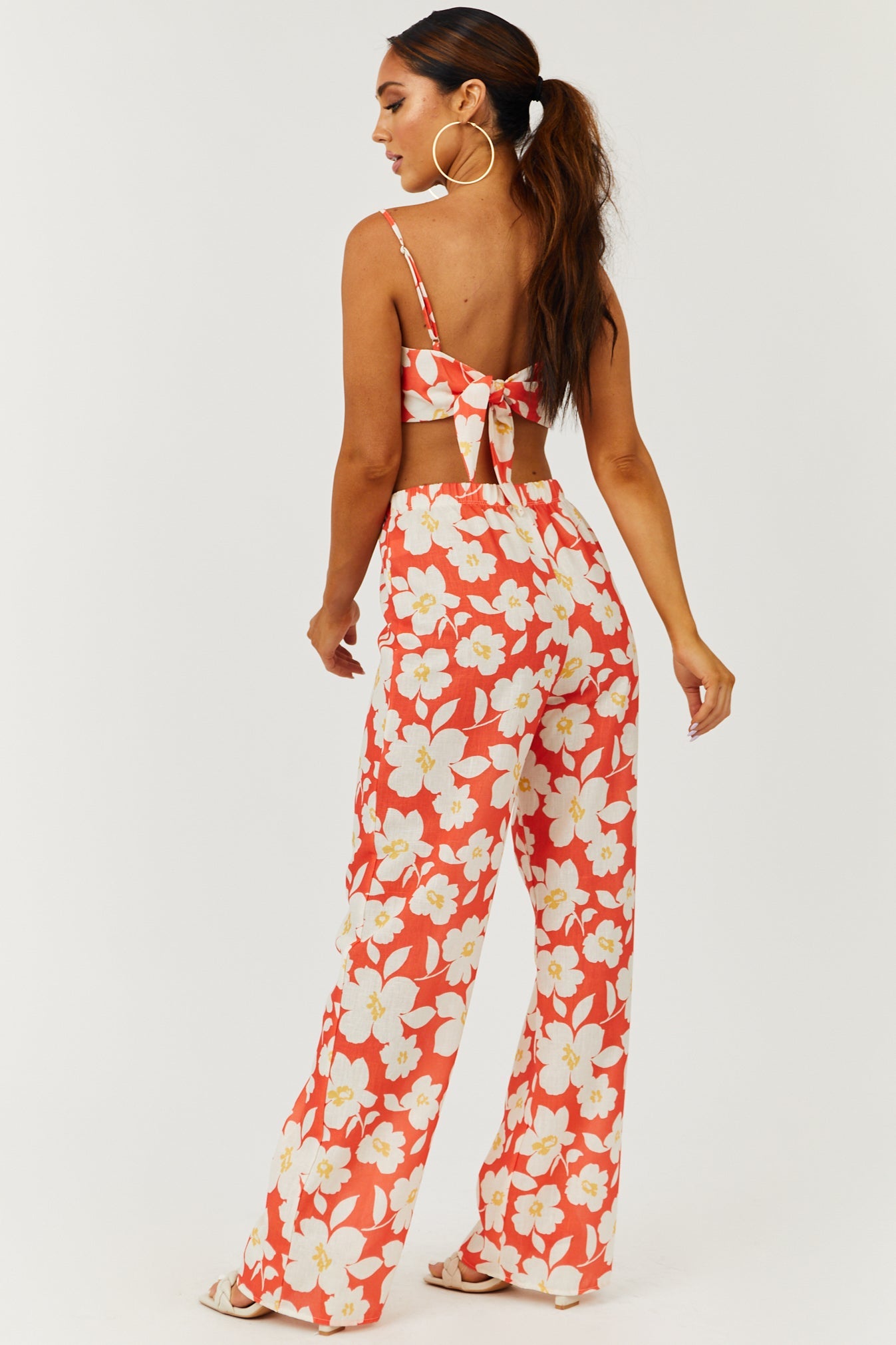 Fire Floral Print Crop Top and Pants Set