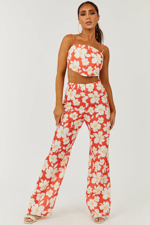 Fire Floral Print Crop Top and Pants Set