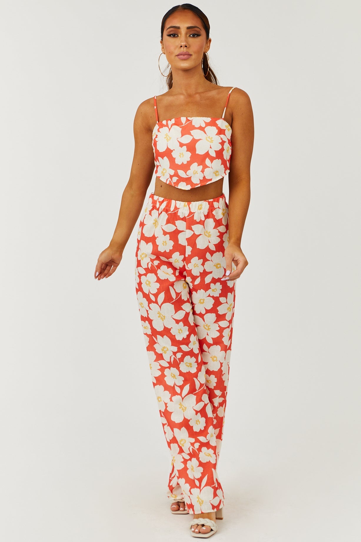 Fire Floral Print Crop Top and Pants Set