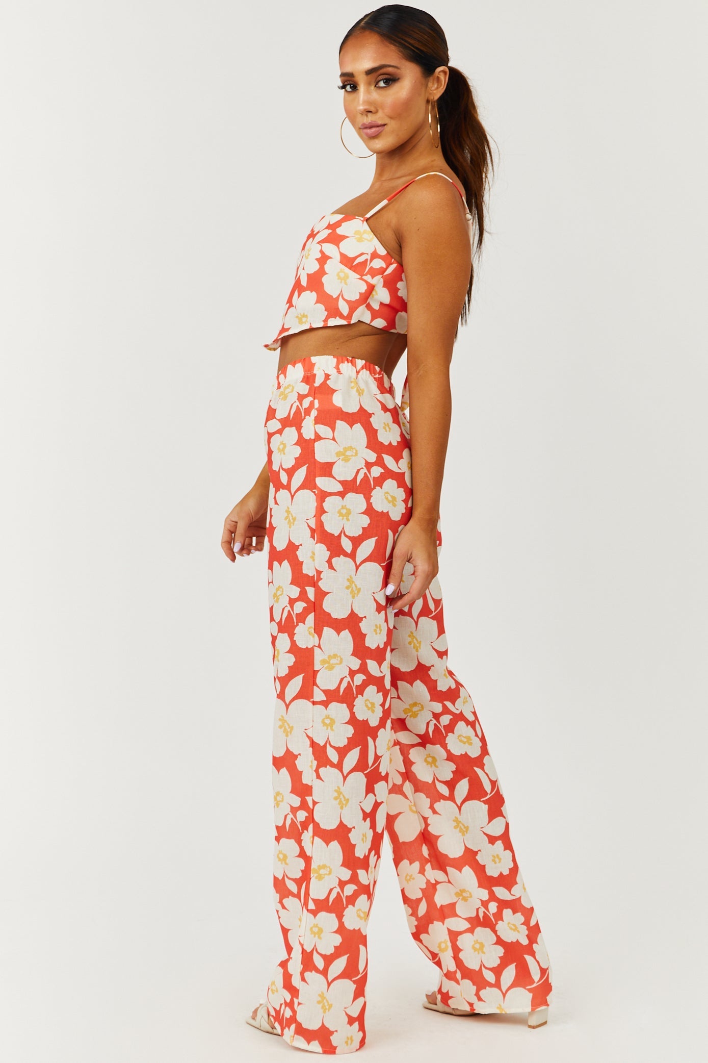 Fire Floral Print Crop Top and Pants Set
