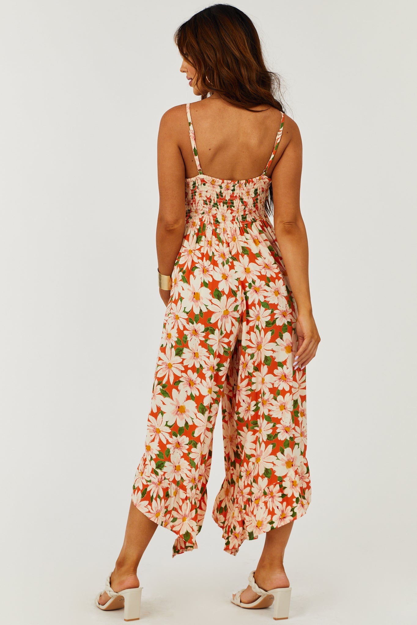 Fire Floral Print Sleeveless Angled Leg Jumpsuit
