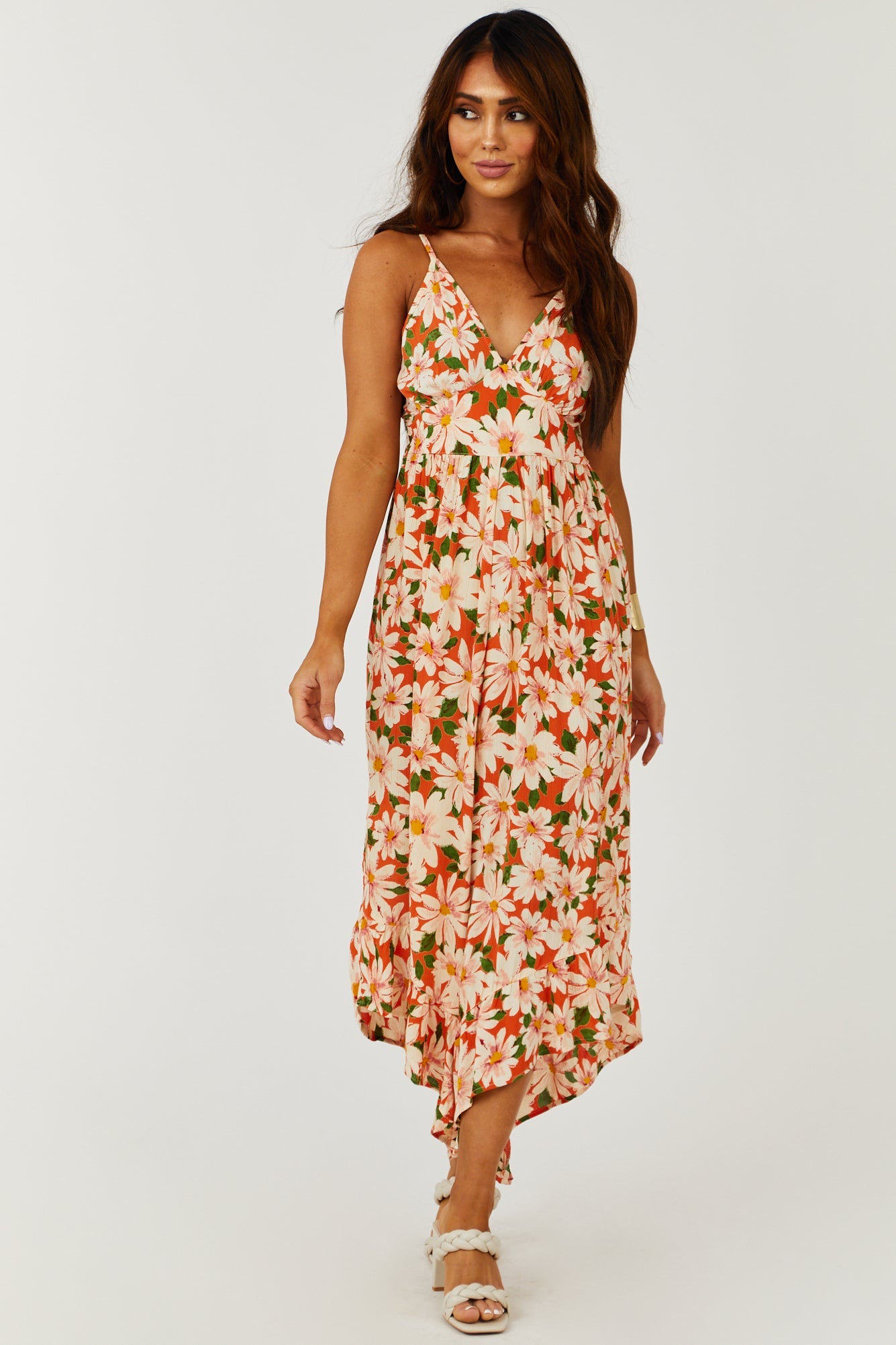 Fire Floral Print Sleeveless Angled Leg Jumpsuit