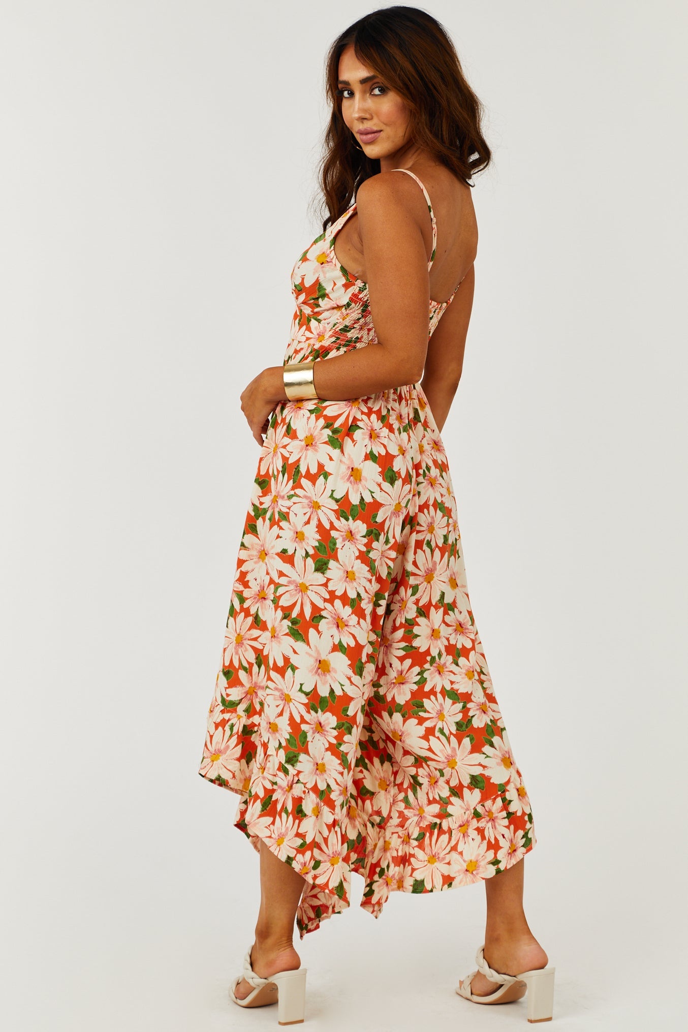Fire Floral Print Sleeveless Angled Leg Jumpsuit