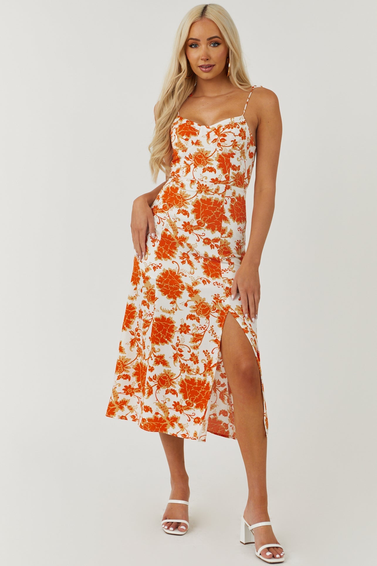Fire and Ivory Floral Sleeveless Side Slit Midi Dress