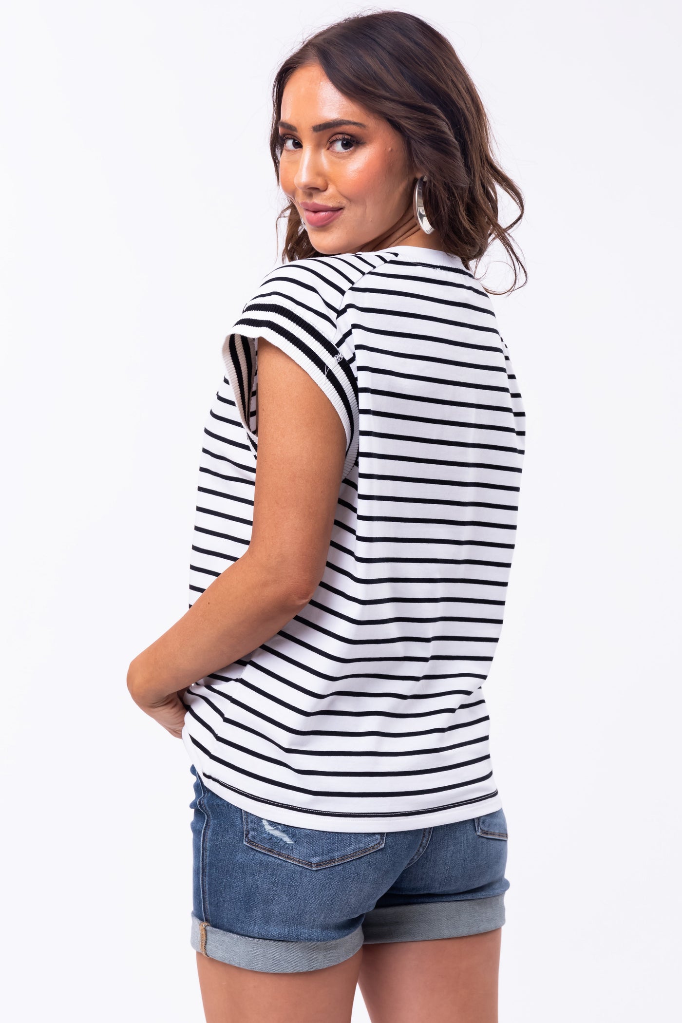 Flying Tomato Black Striped Cap Sleeve Top