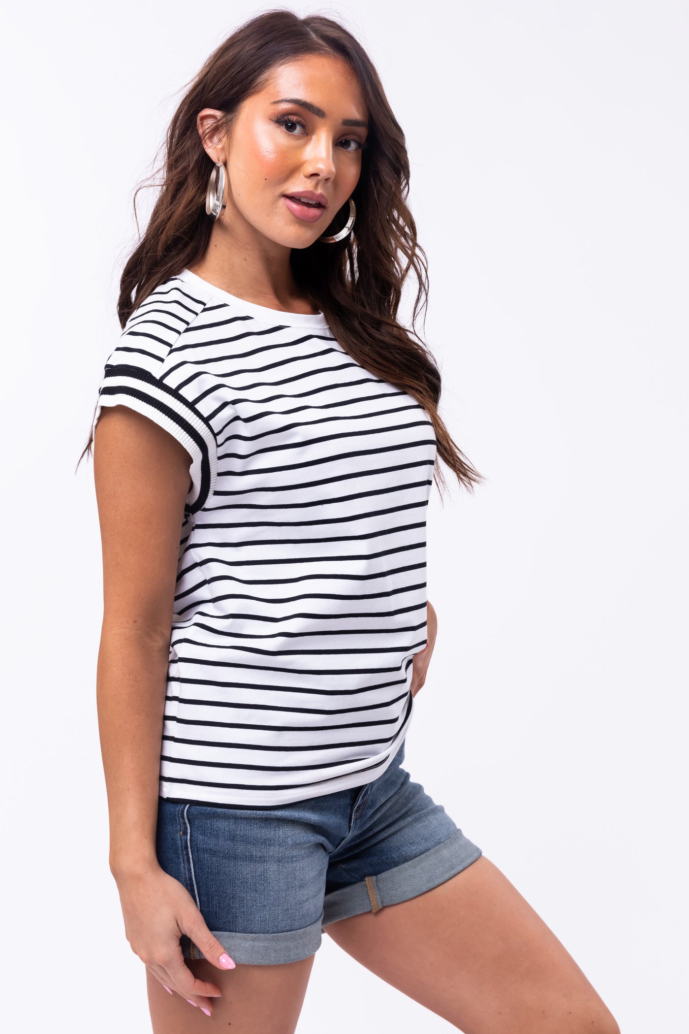 Flying Tomato Black Striped Cap Sleeve Top