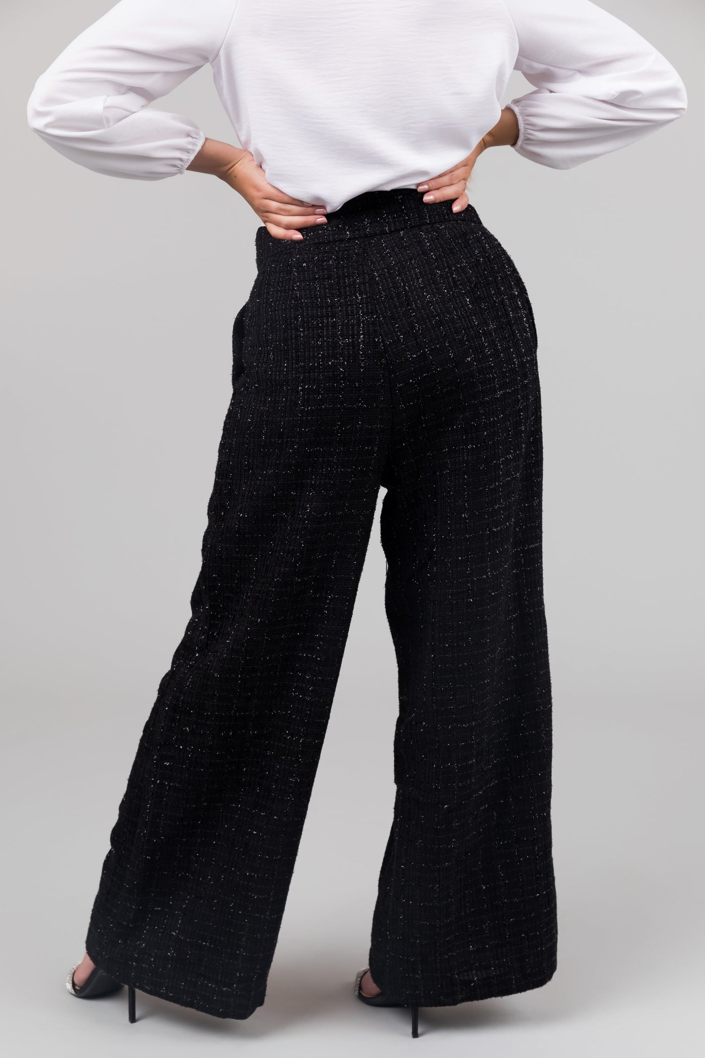 Flying Tomato Black Wide Leg Tweed Pants