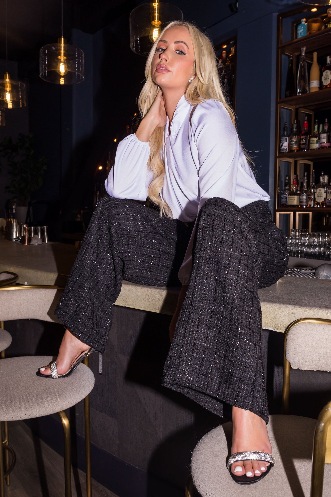 Flying Tomato Black Wide Leg Tweed Pants