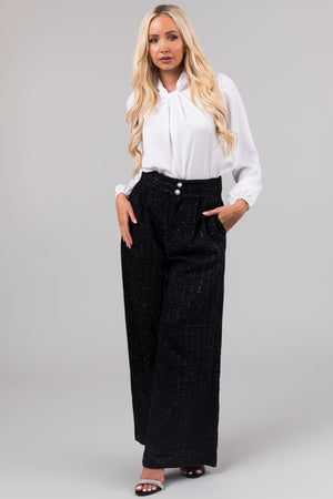 Flying Tomato Black Wide Leg Tweed Pants