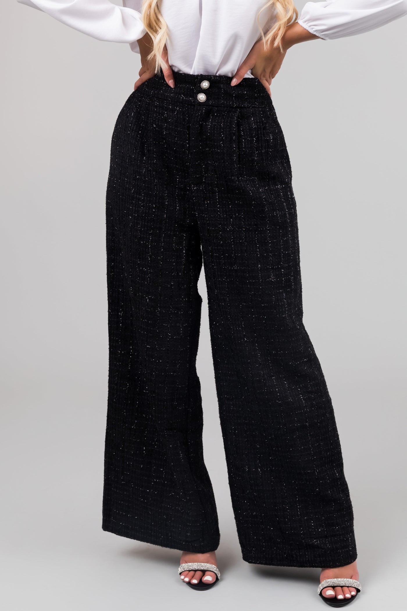 Flying Tomato Black Wide Leg Tweed Pants