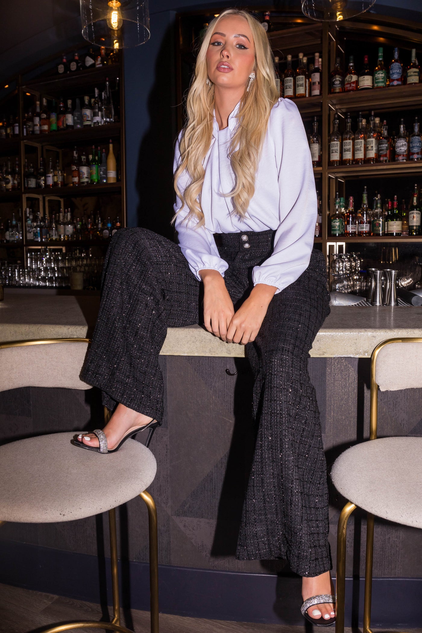 Flying Tomato Black Wide Leg Tweed Pants