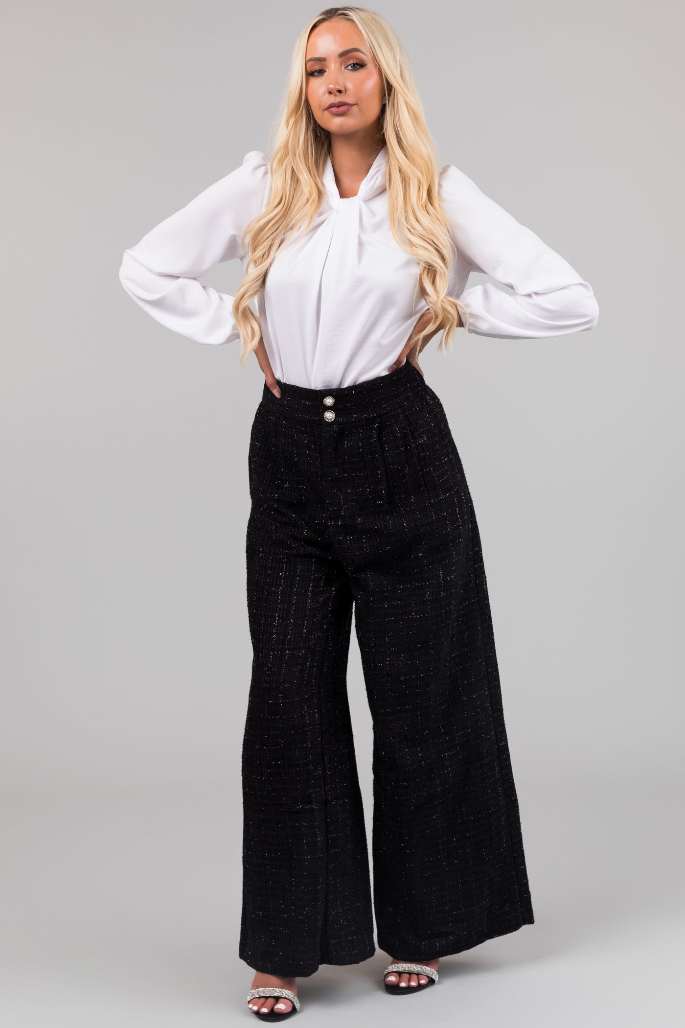 Flying Tomato Black Wide Leg Tweed Pants