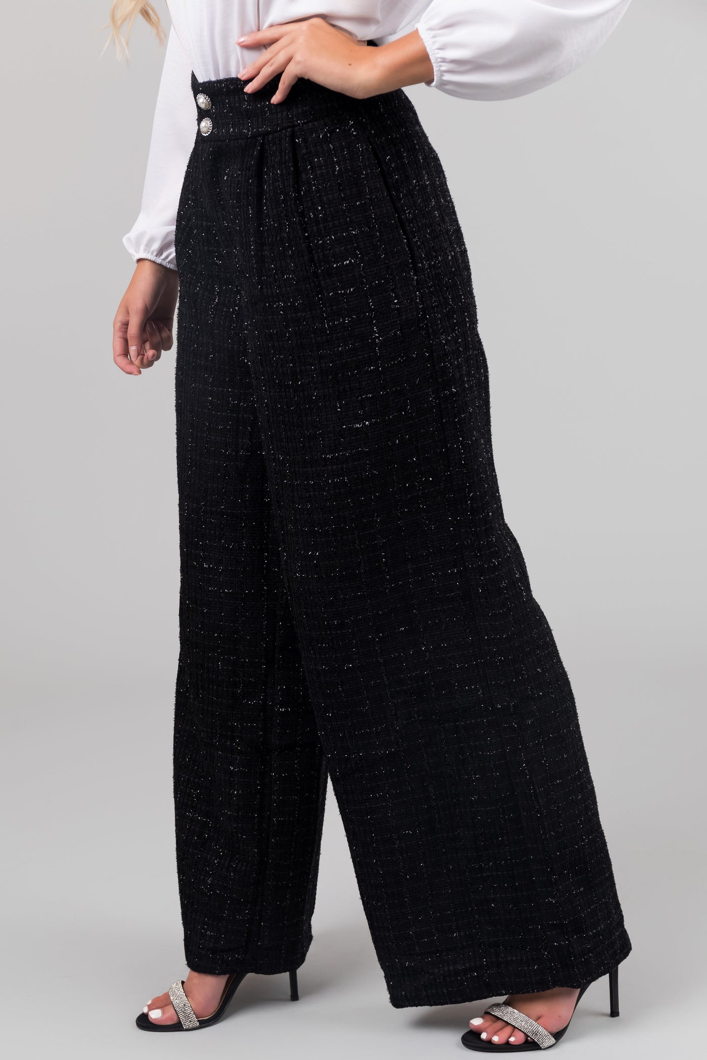 Flying Tomato Black Wide Leg Tweed Pants