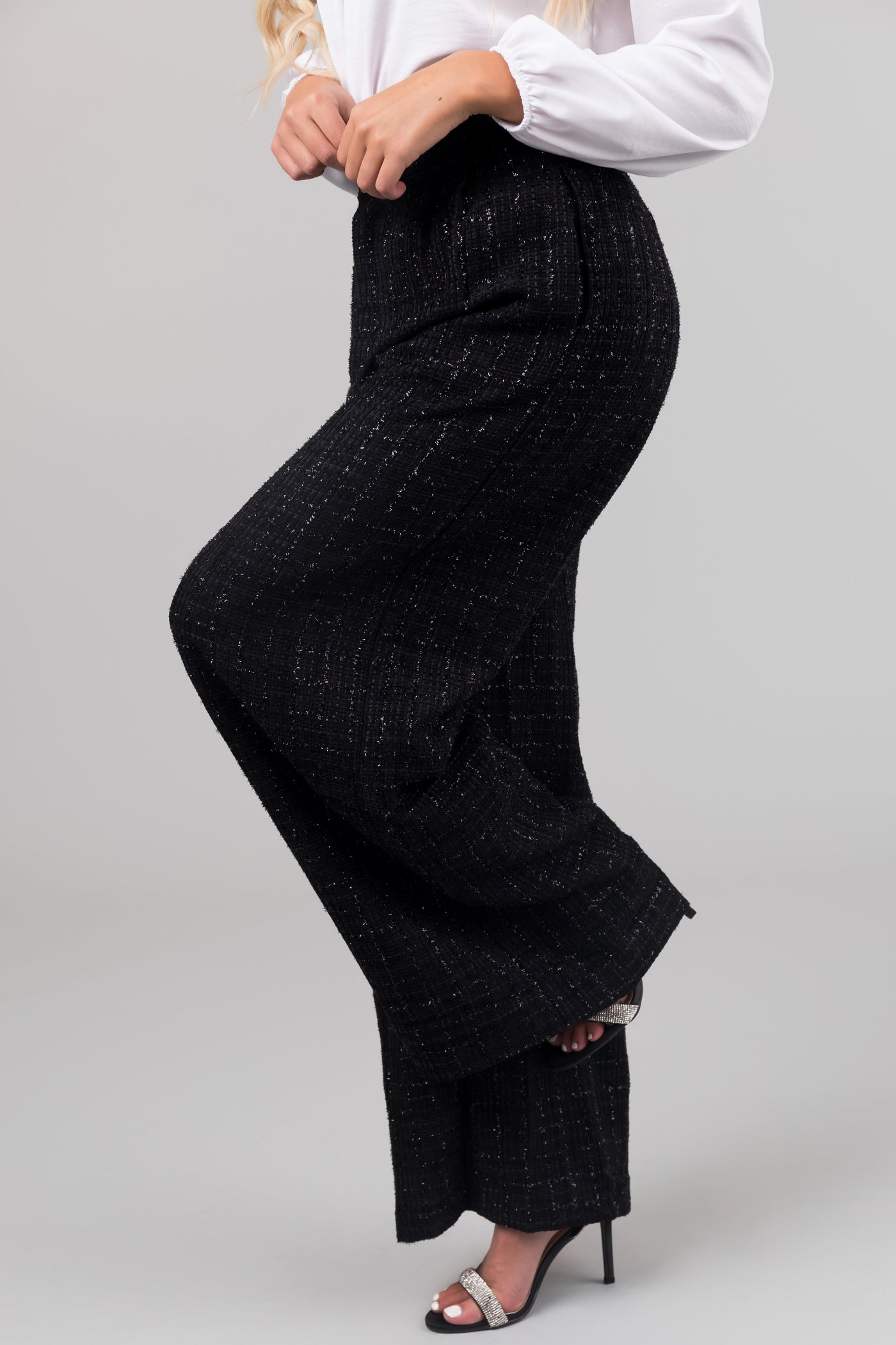 Flying Tomato Black Wide Leg Tweed Pants