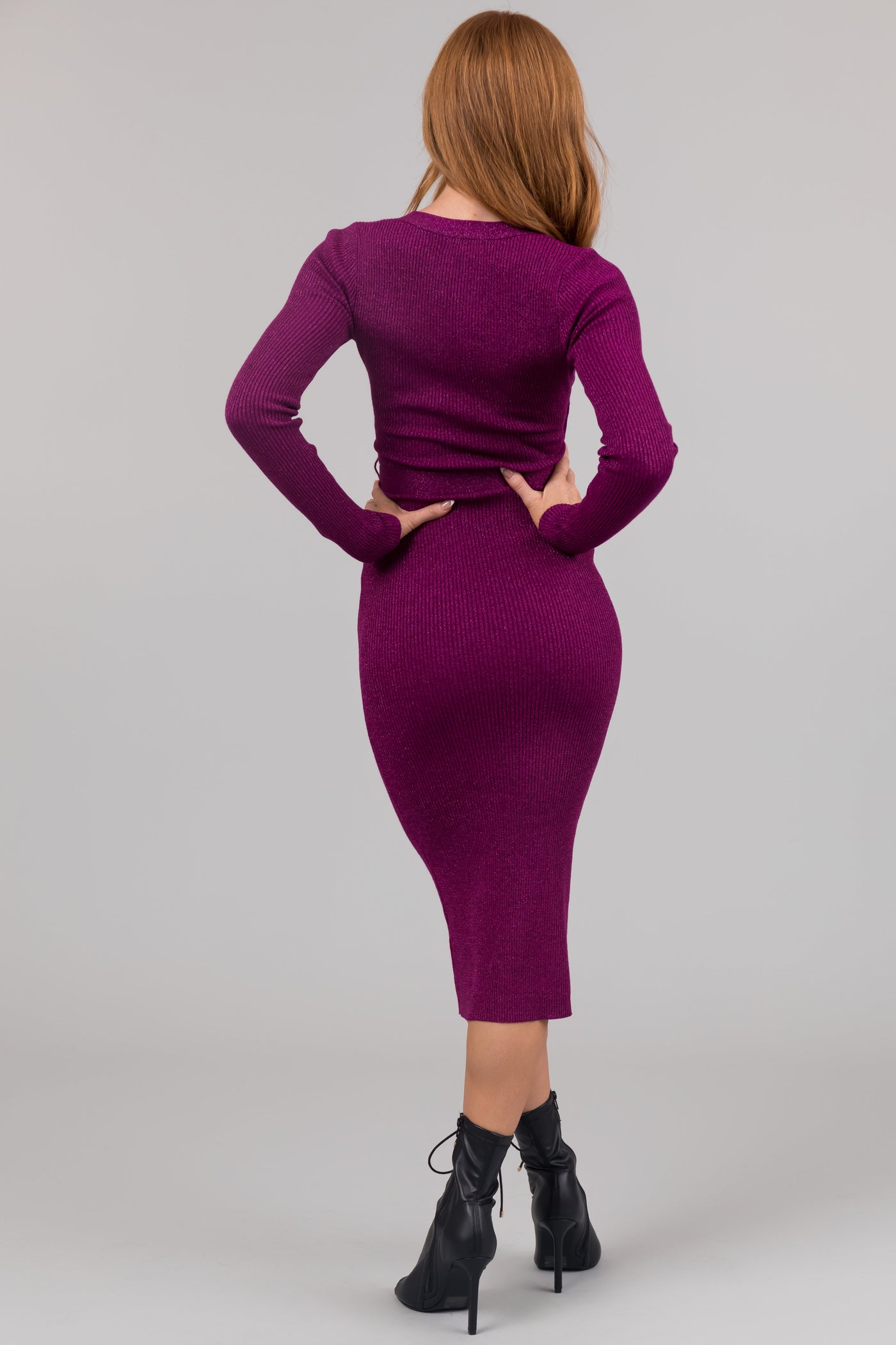 Flying Tomato Fuchsia Metallic Threaded Surplice Bodycon Dress