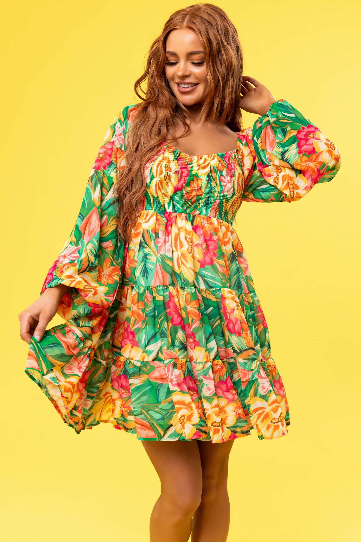 Flying Tomato Jade Tropical Print Short Dress