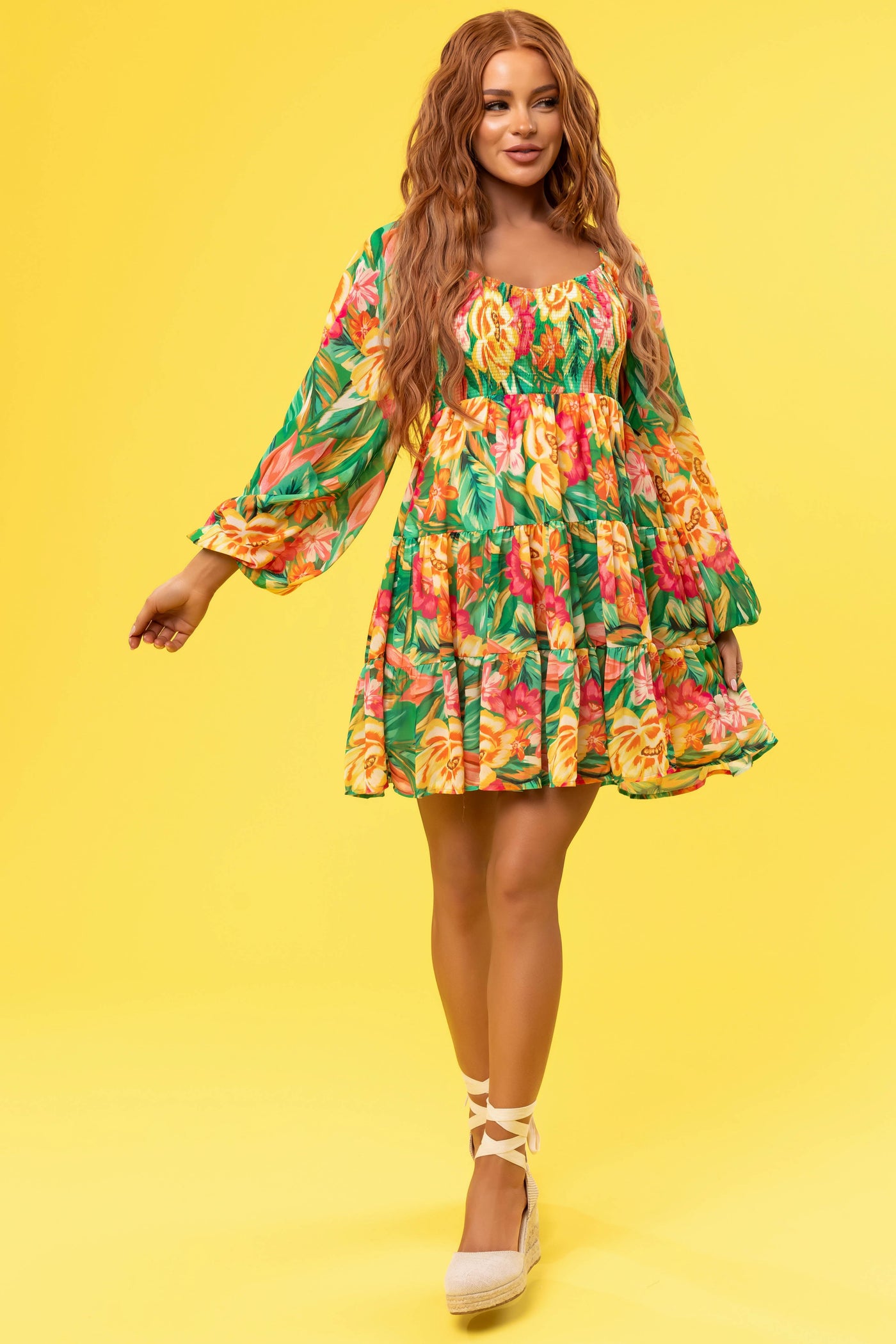 Flying Tomato Jade Tropical Print Short Dress