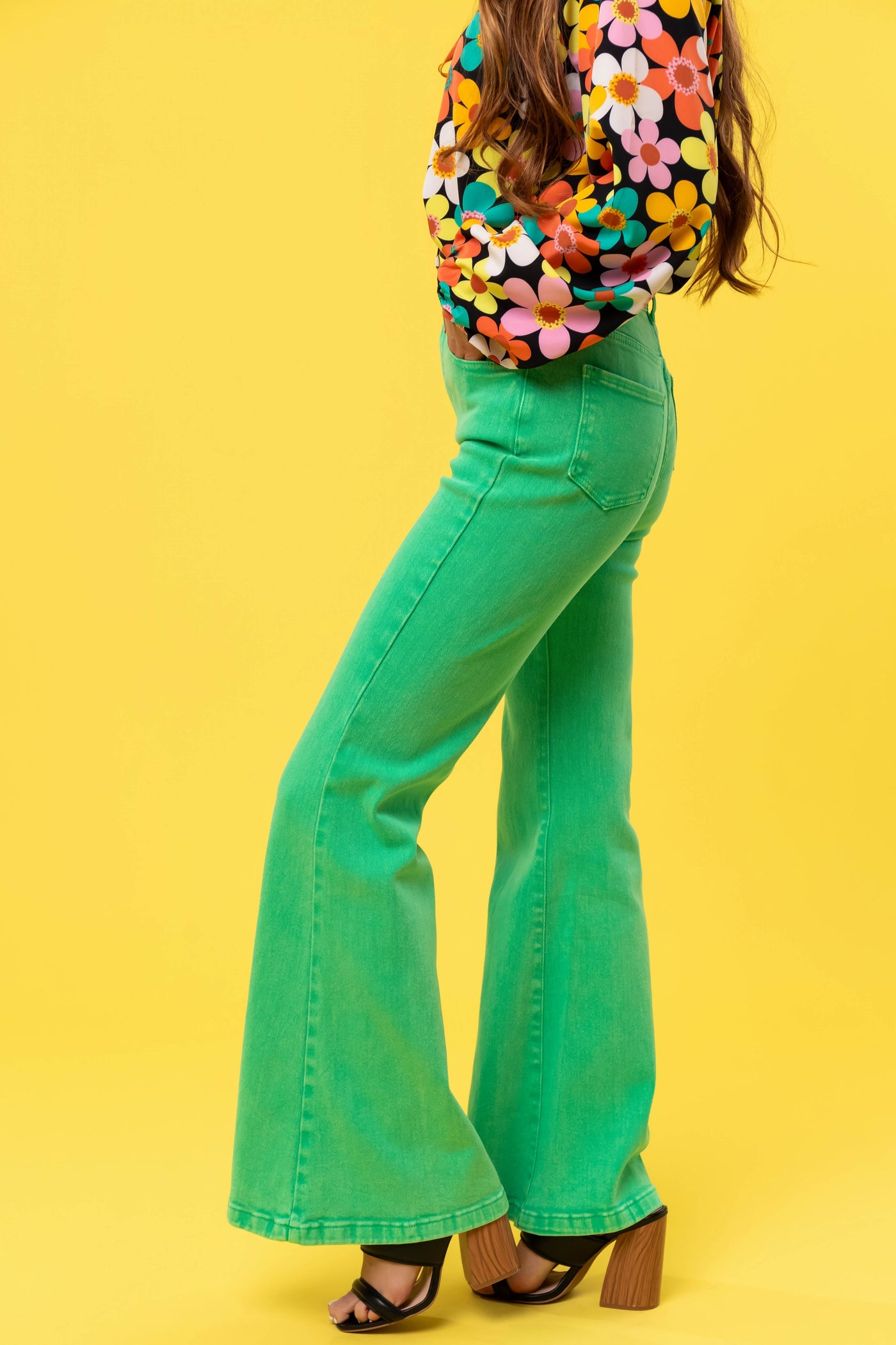 Flying Tomato Kelly Green Washed Flare Jeans