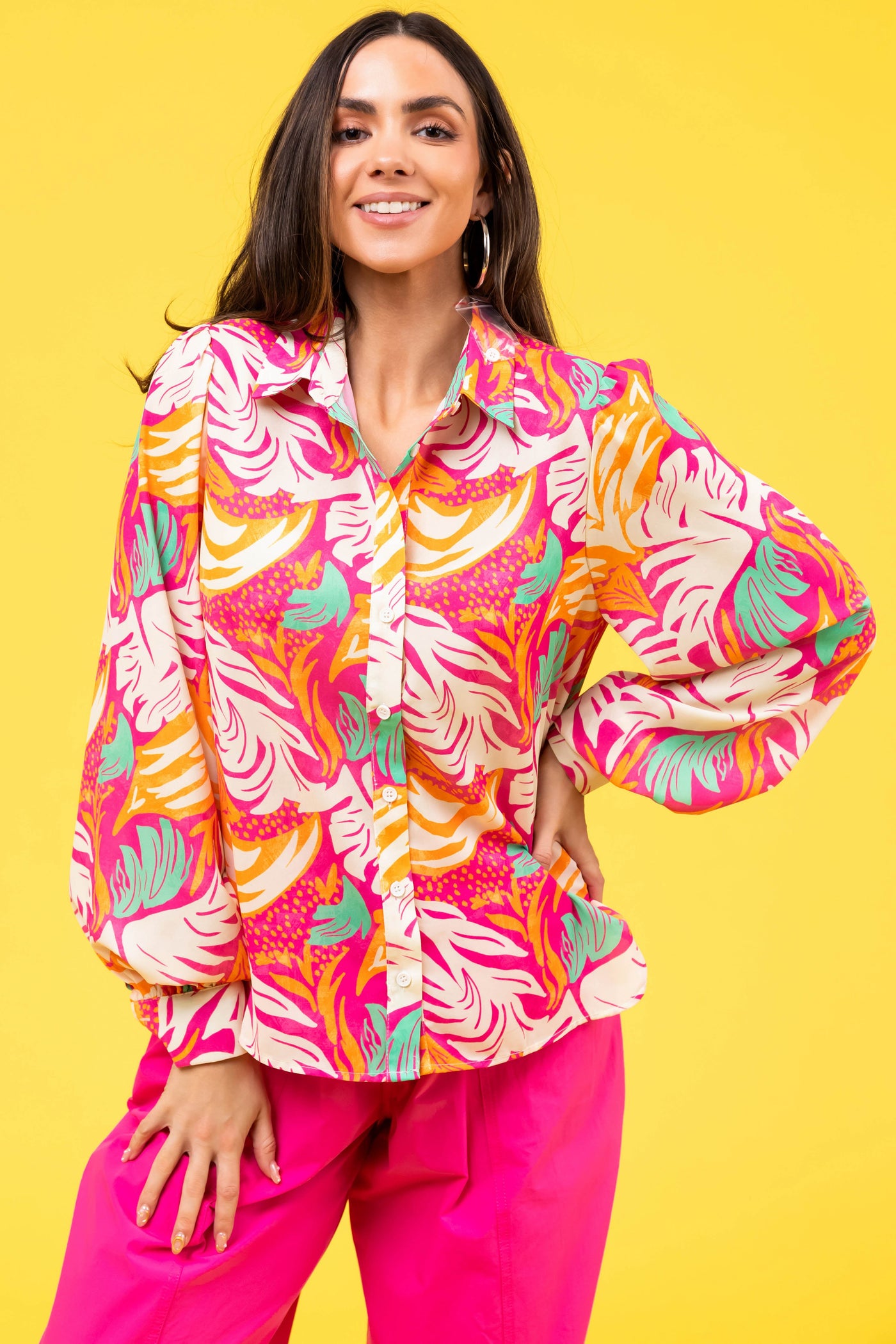 Flying Tomato Magenta Button Down Top