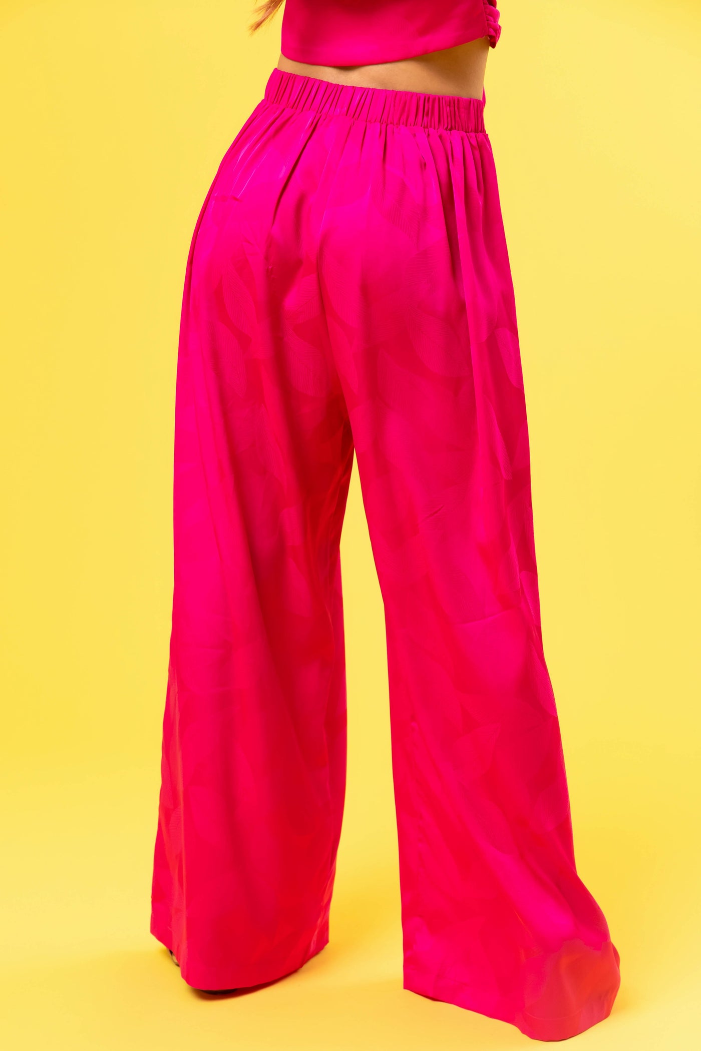 Flying Tomato Magenta Leaf Texture Wide Leg Pants