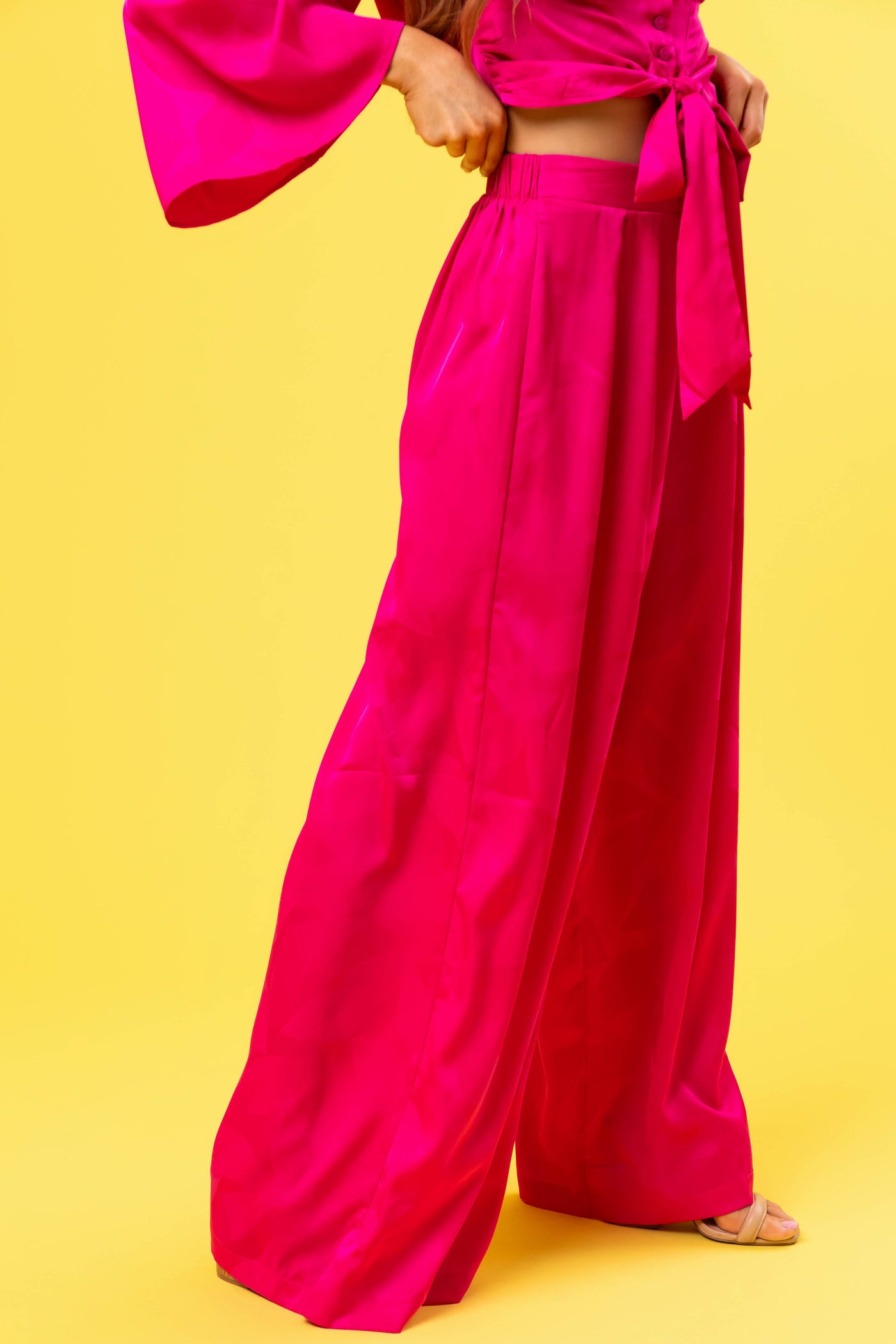 Flying Tomato Magenta Leaf Texture Wide Leg Pants