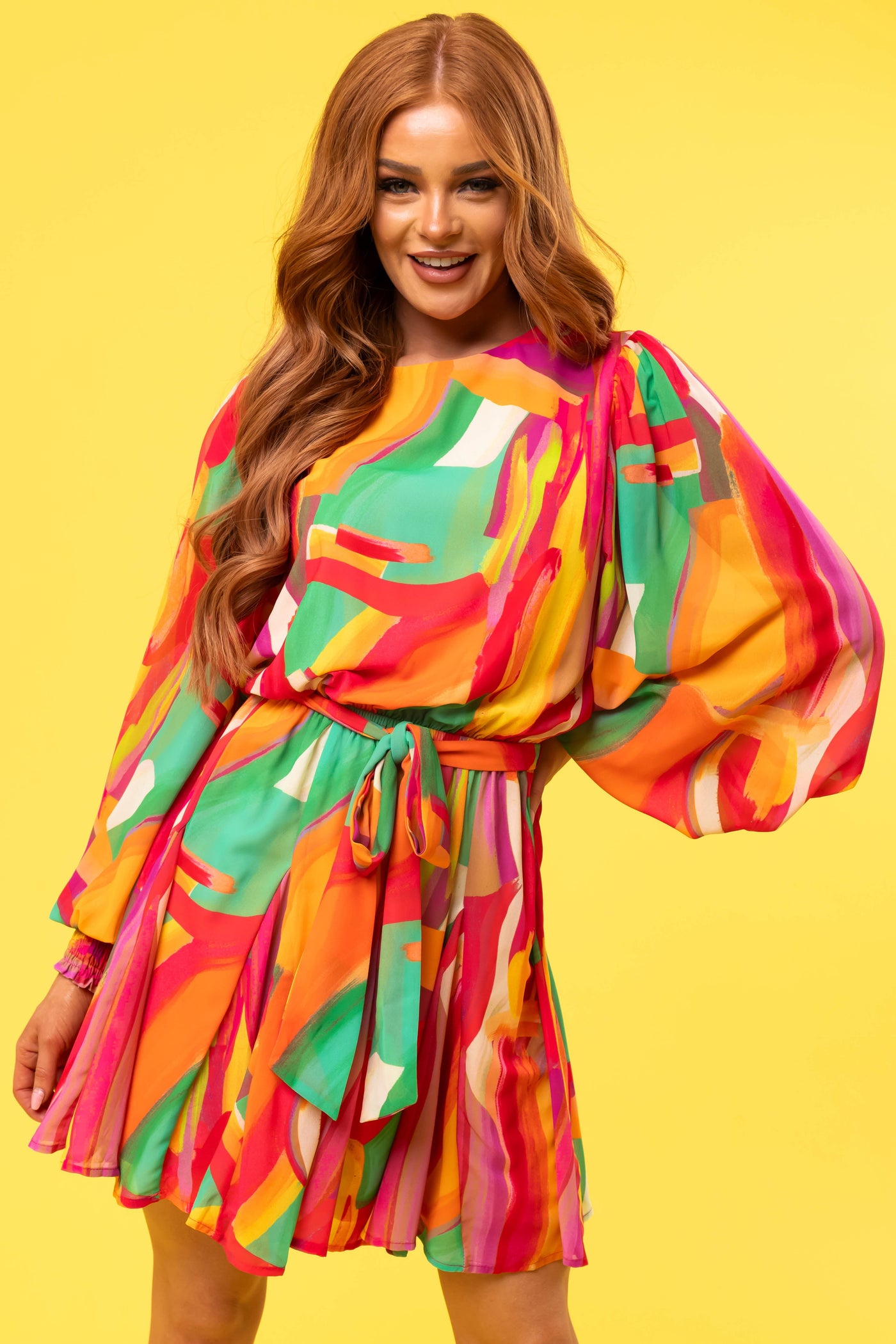 Flying Tomato Multicolor Abstract Short Dress