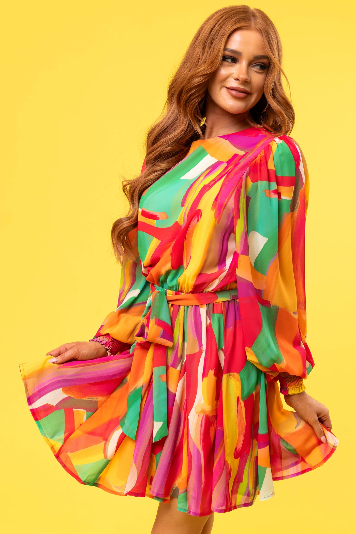 Flying Tomato Multicolor Abstract Short Dress