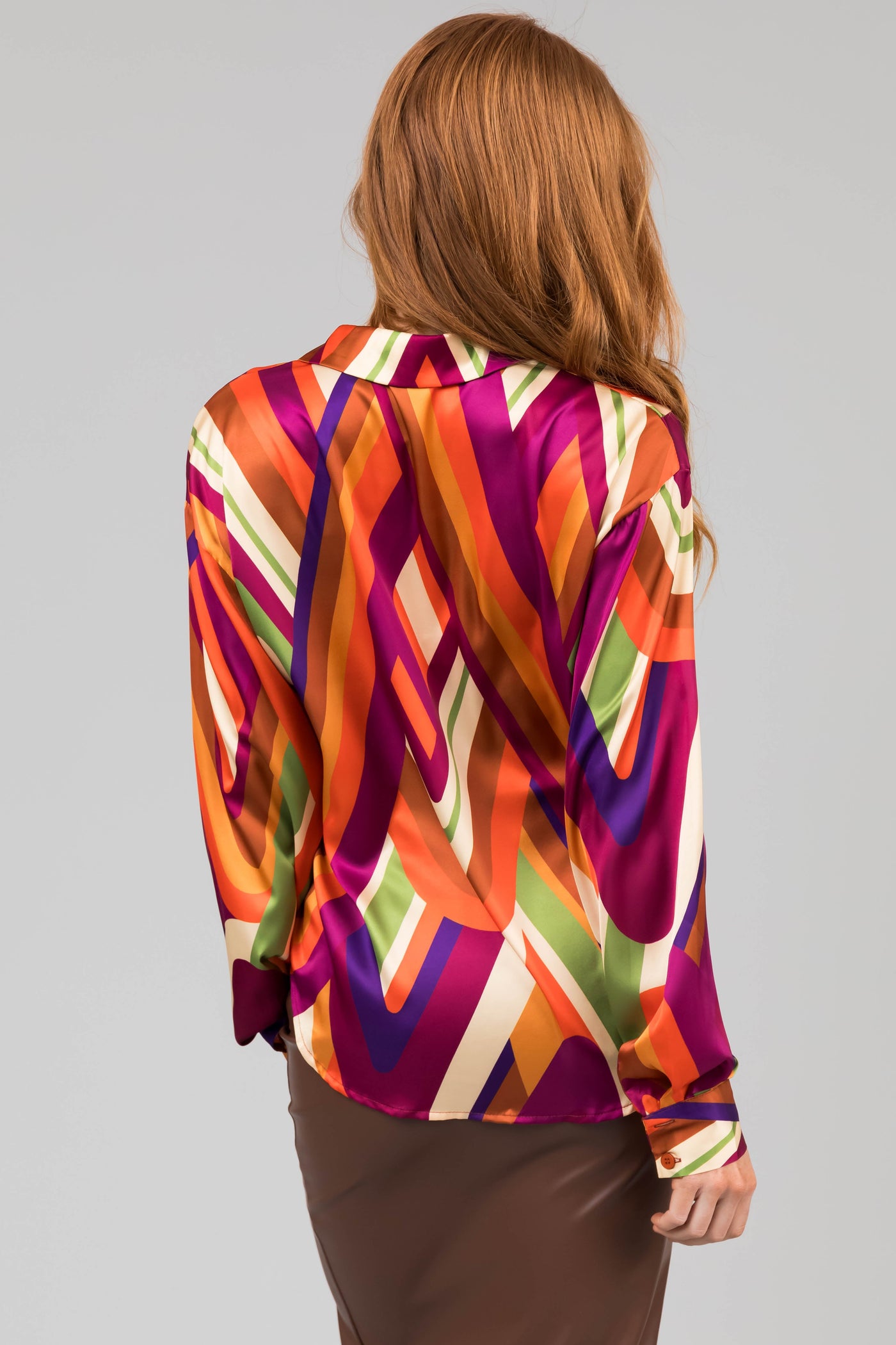 Flying Tomato Retro Multicolor Abstract Satin Shirt