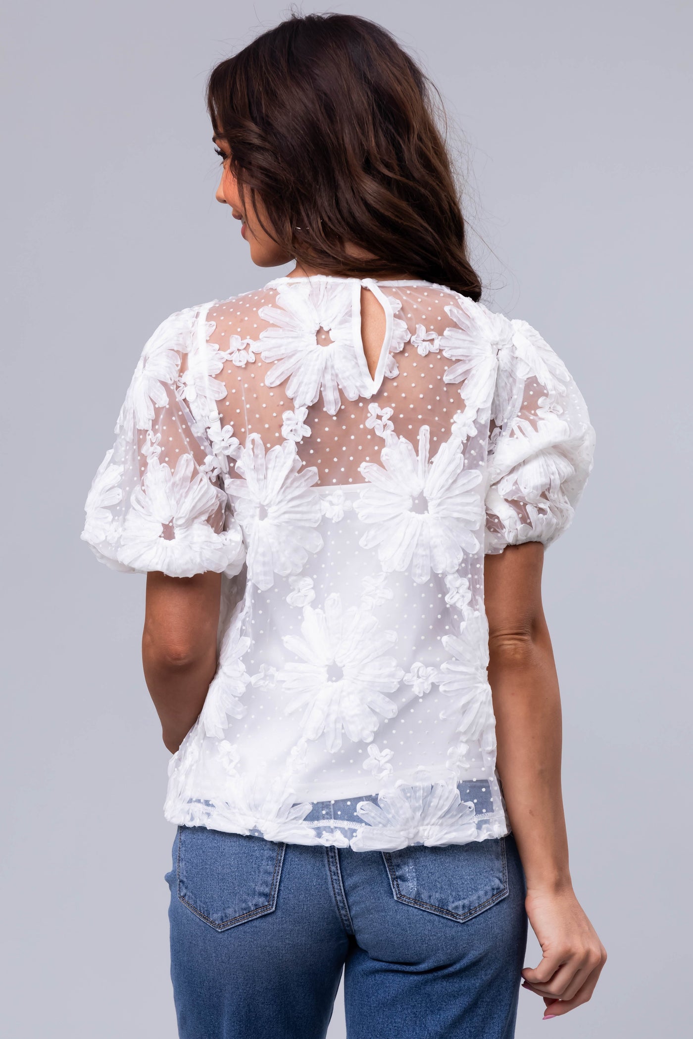 Flying Tomato White Sheer Floral Top with Camisole