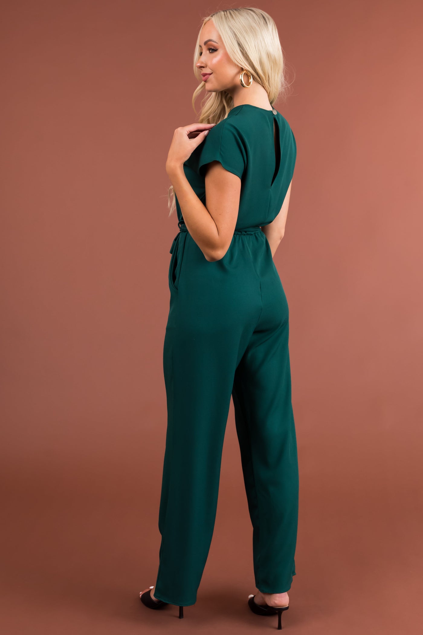 Forest Green Tie Waist Wide Leg Jumpsuit