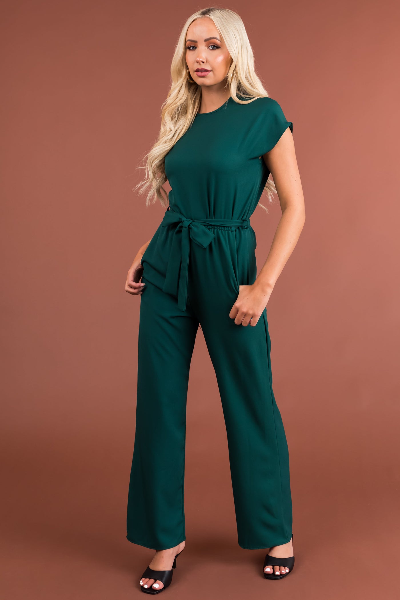 Forest Green Tie Waist Wide Leg Jumpsuit