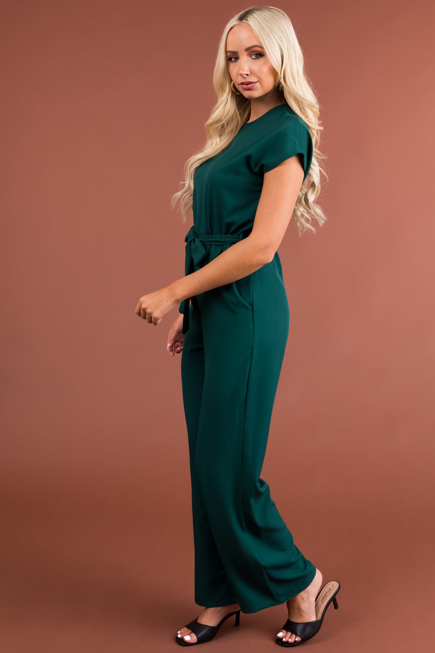 Forest Green Tie Waist Wide Leg Jumpsuit