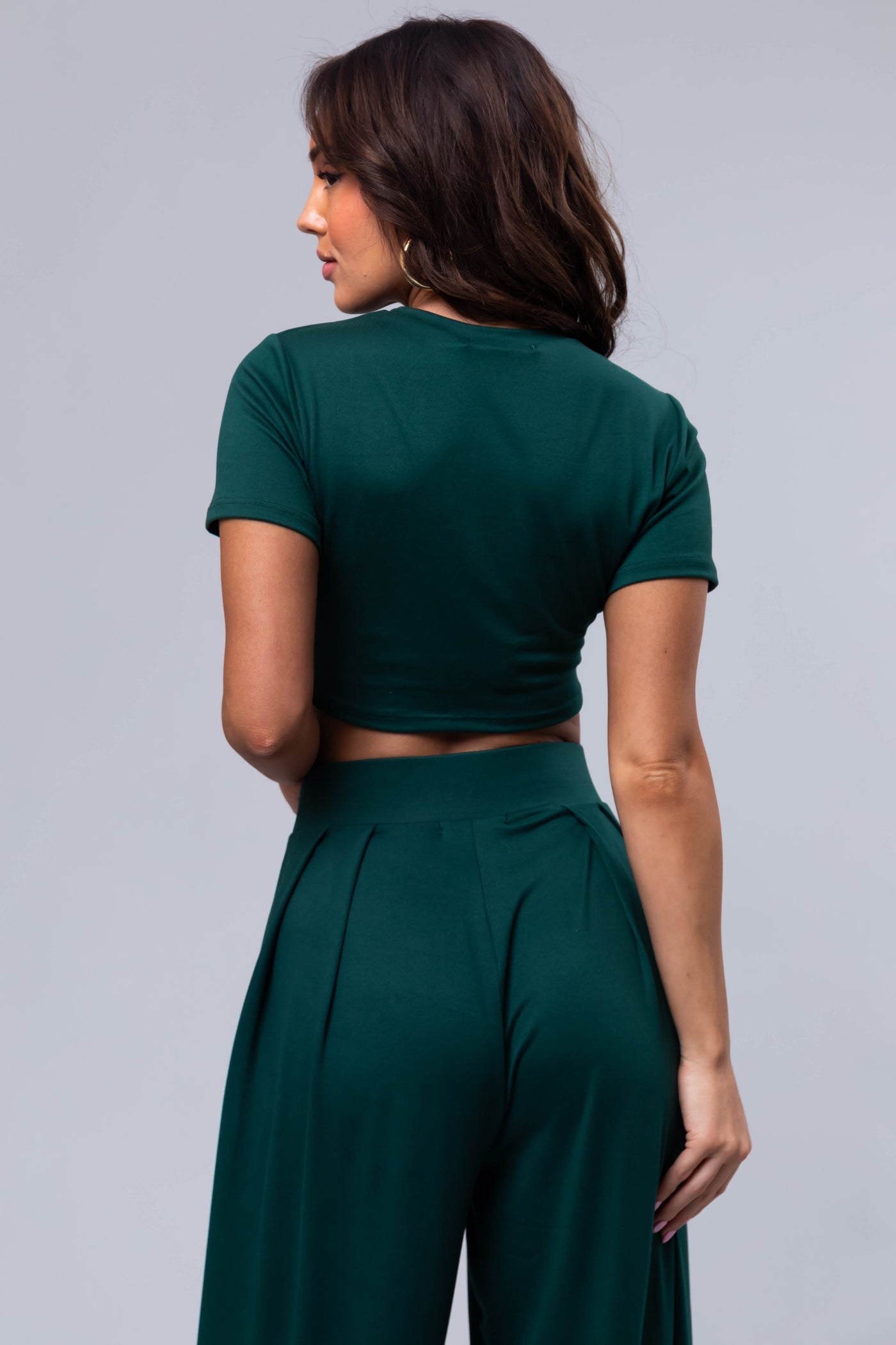 Forest Green Wide Leg Pants with Crop Top Set