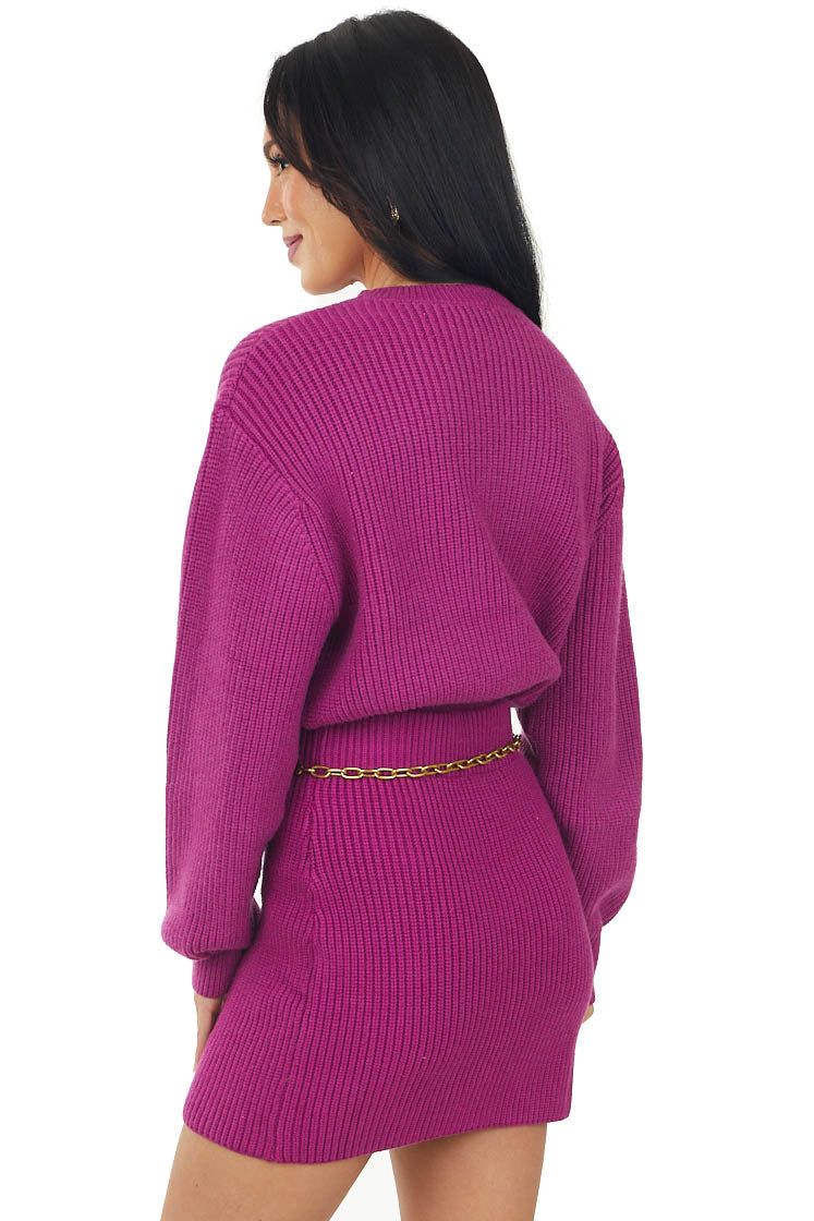 She+Sky Fuchsia Thick Ribbed Cropped Sweater Top